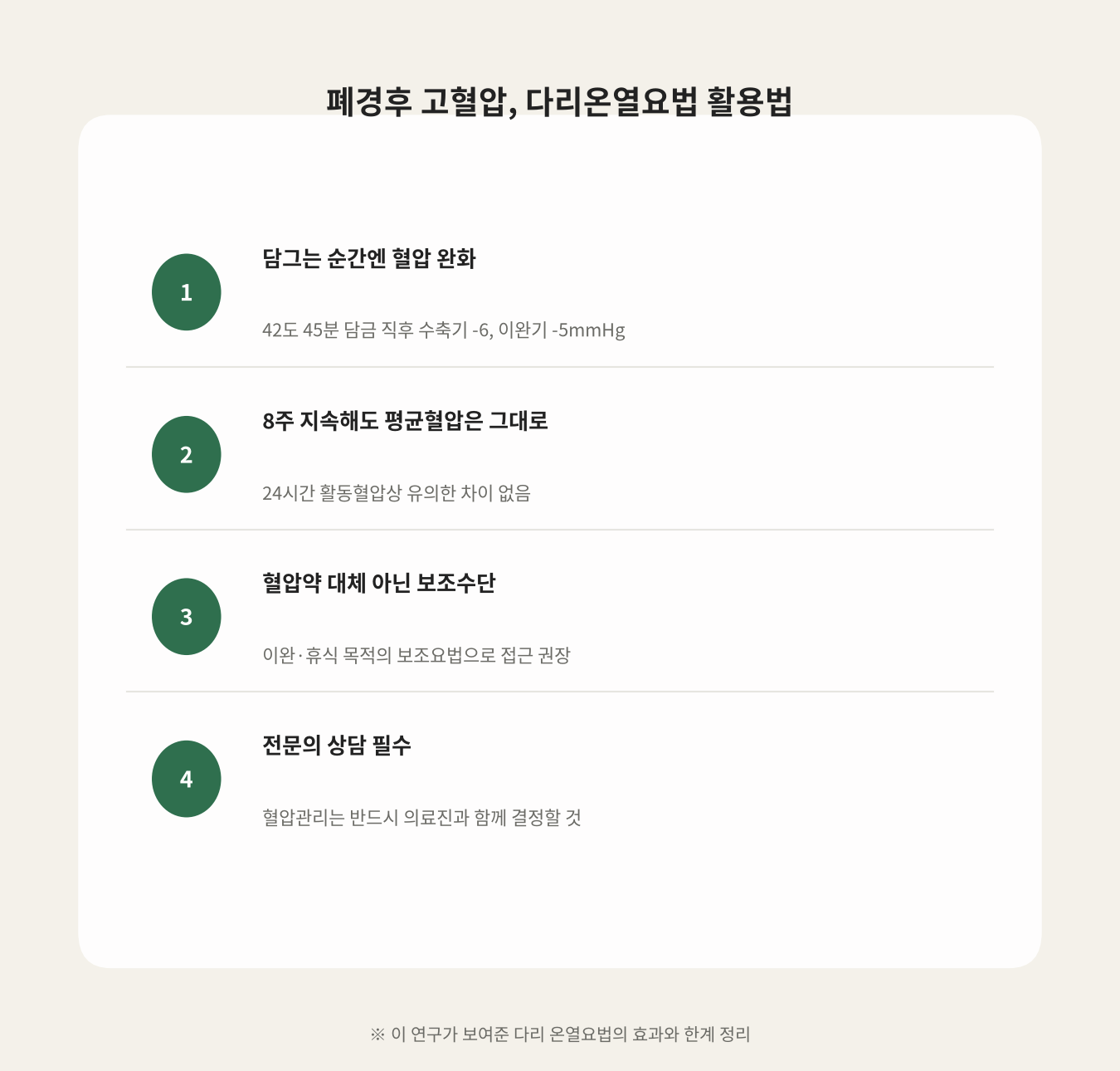 폐경후 고혈압, 다리온열요법 활용법