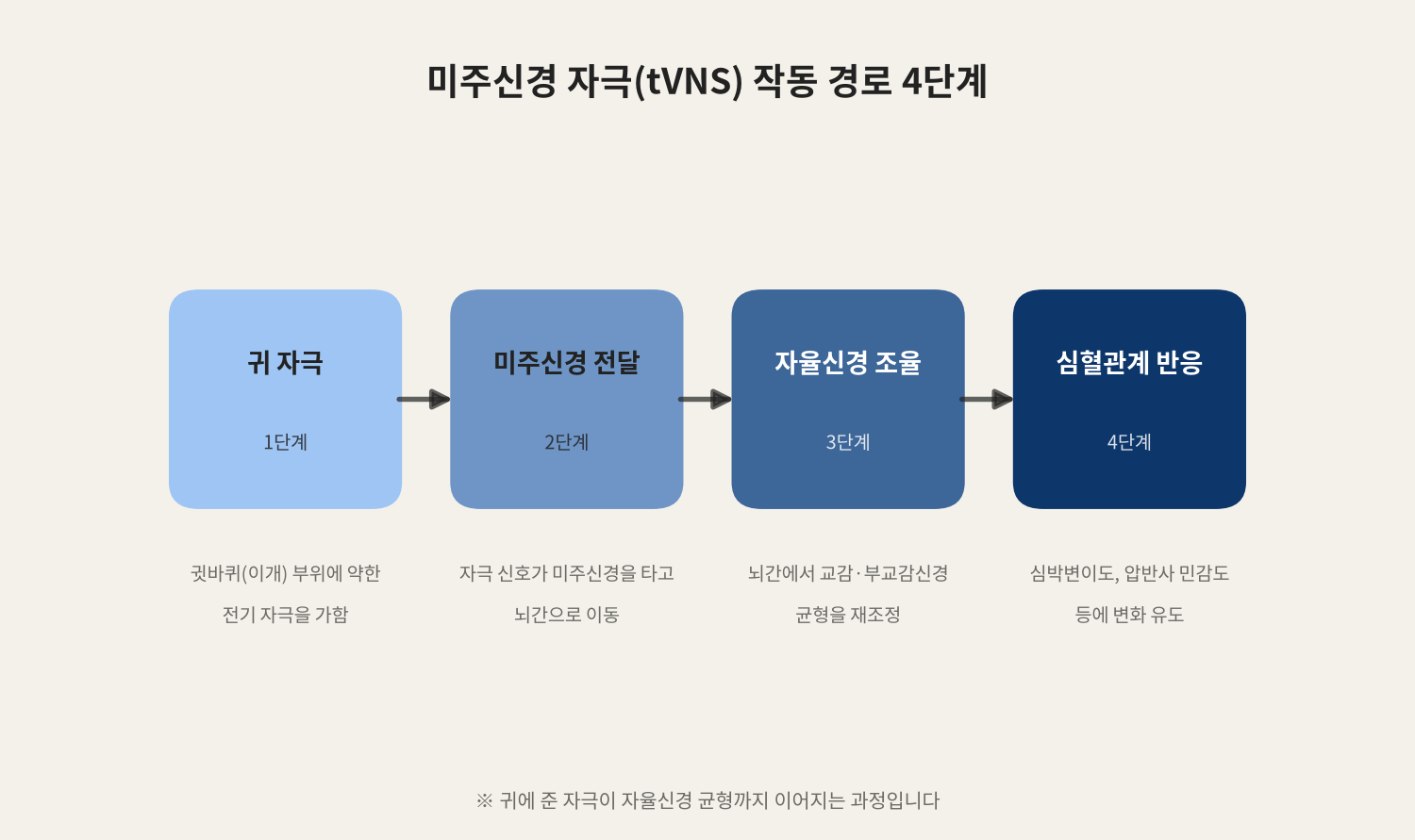 미주신경 자극(tVNS) 작동 경로 4단계
